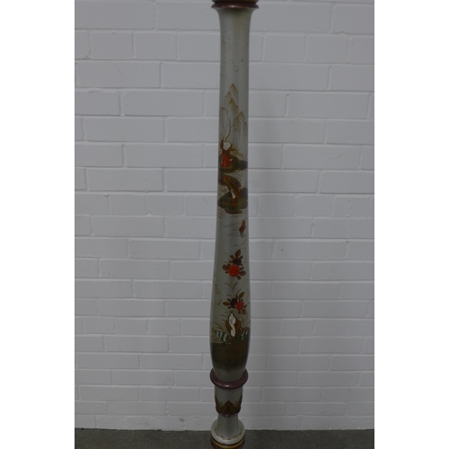 257 - Chinoiserie silver painted wooden standard lamp, 168cm high.