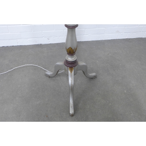 257 - Chinoiserie silver painted wooden standard lamp, 168cm high.