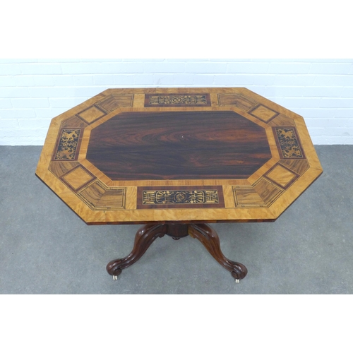 260 - Victorian inlaid centre table,  the octagonal rosewood top with a satinwood border comprising detail... 