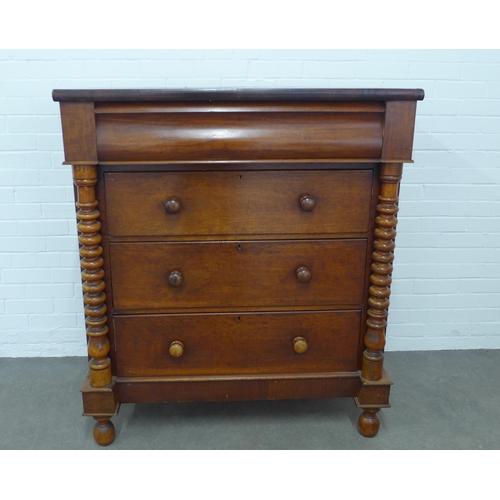 262 - Victorian mahogany Scotch chest with a cushion fronted drawer and three long drawers with bobbin pil... 