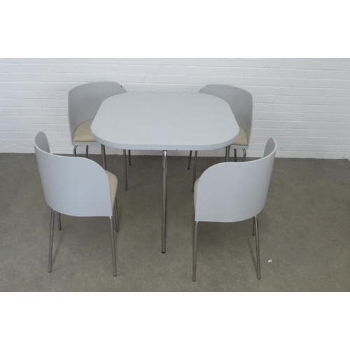 265 - Contemporary dining set with later grey painted finish comprising table and four tuck away chairs (5... 