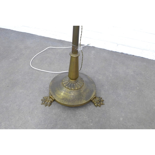 266 - A pair of brass twin branch standard lamps with opaque glass shades (2) 201cm high.