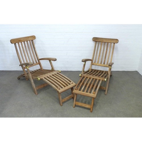 268 - A pair of teak garden loungers (2) 59 x 170cm.