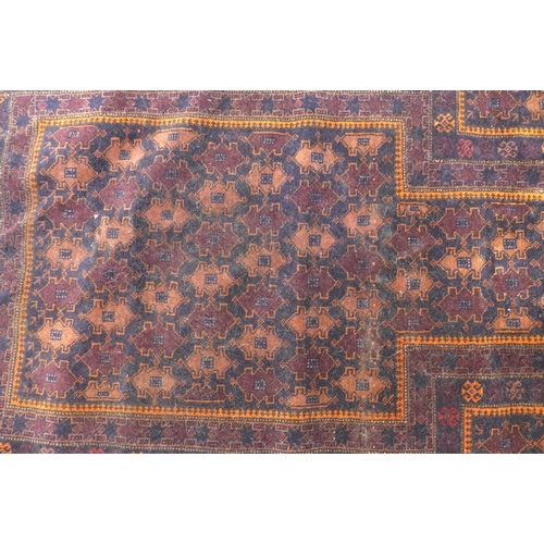 272 - Belouch prayer rug blue mihrab with orange border, 140 x 82cm.