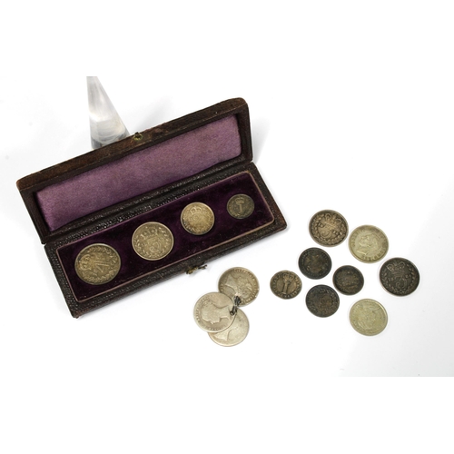 28 - Victorian Maundy Money case with three 1894 coins and one 1896 coin, together with loose Maundy coin... 