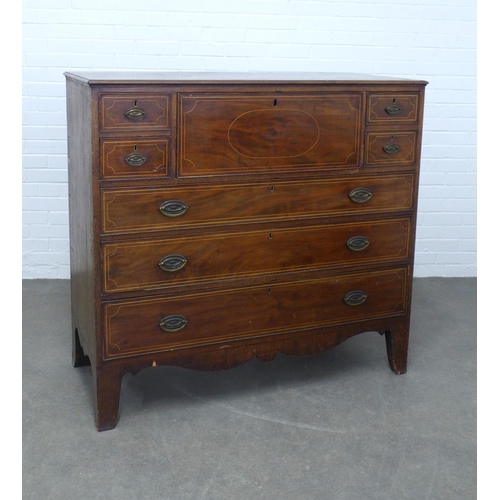 283 - Georgian mahogany and string inlaid secretaire chest, rectangular top with moulded edge over a fall ... 