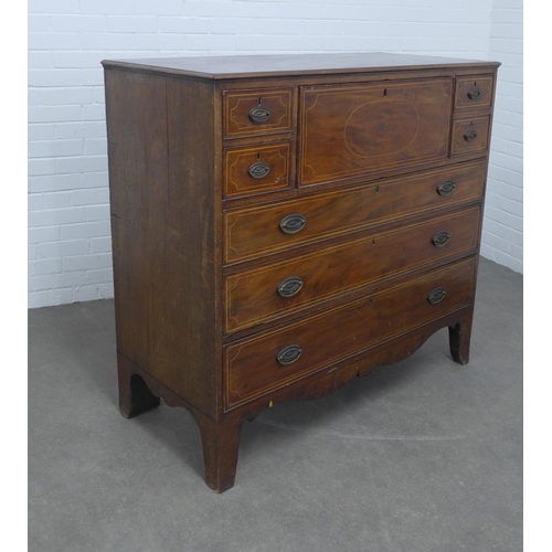 283 - Georgian mahogany and string inlaid secretaire chest, rectangular top with moulded edge over a fall ... 