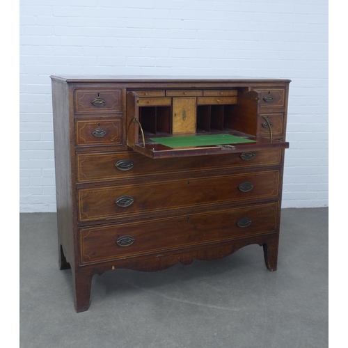 283 - Georgian mahogany and string inlaid secretaire chest, rectangular top with moulded edge over a fall ... 