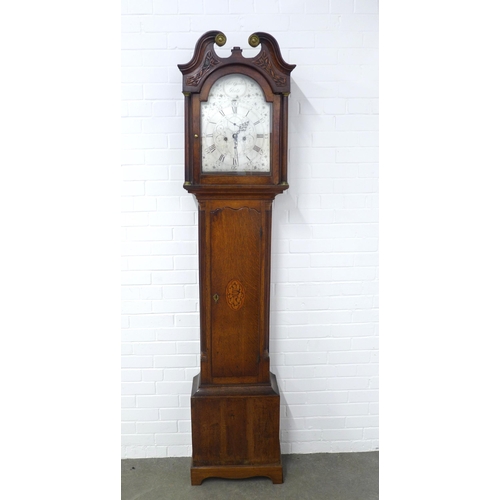 285 - Scottish oak longcase clock by Patrick Gardner, Perth, broken swan neck over a silvered dial with su... 