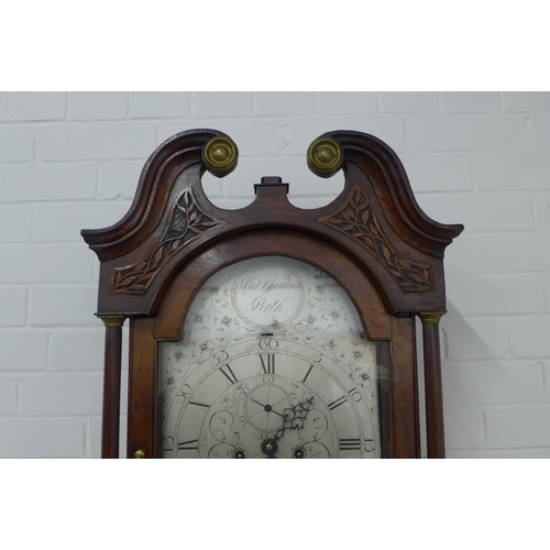 285 - Scottish oak longcase clock by Patrick Gardner, Perth, broken swan neck over a silvered dial with su... 