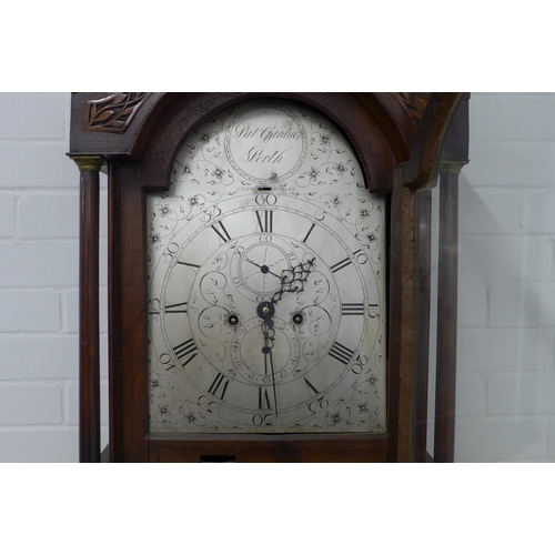 285 - Scottish oak longcase clock by Patrick Gardner, Perth, broken swan neck over a silvered dial with su... 