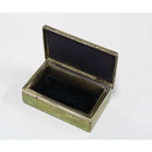 30 - 19th century shagreen and white metal mounted box, the hinged lid with a vacant plaque opening to a ... 