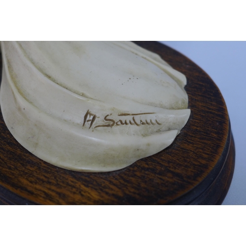 310 - A pair of Italian female figures, signed A. Santini, on wooden bases (2) 48cm.