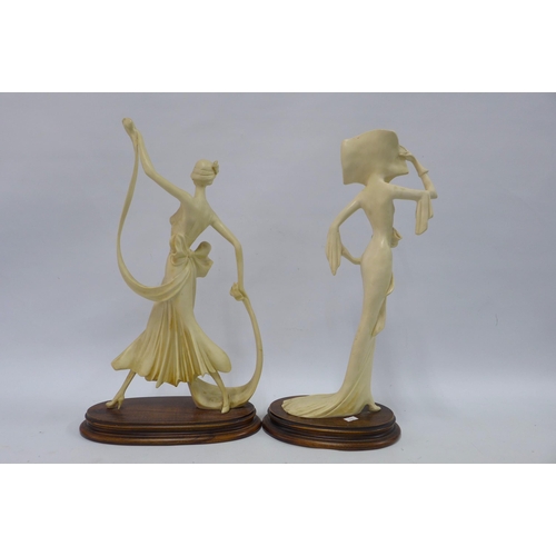 310 - A pair of Italian female figures, signed A. Santini, on wooden bases (2) 48cm.