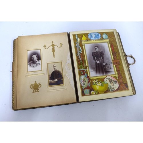 320 - Victorian Marcus Ward 'Bric A Brac' photograph / carte de visite album with cards to each page, leat... 