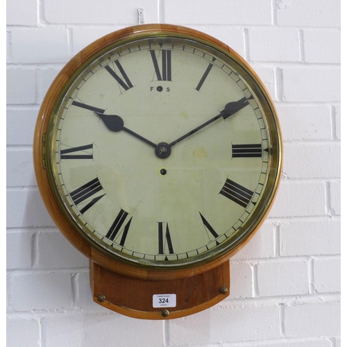 324 - Pine cased Station clock, circular enamel dial with Roman numerals, 42 x 55cm