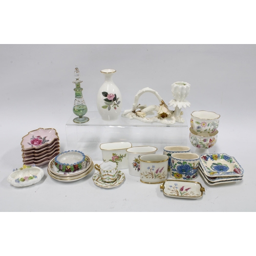 347 - Collection of pottery and porcelain pin dishes and trinket dishes together with a Moores floral encr... 