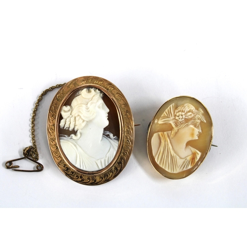 35 - 9ct gold carved cameo brooch and smaller cameo brooch stamped 15ct (2)