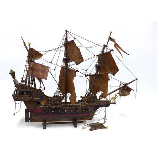 350 - The Golden Hind model ship on stand, 76cm.