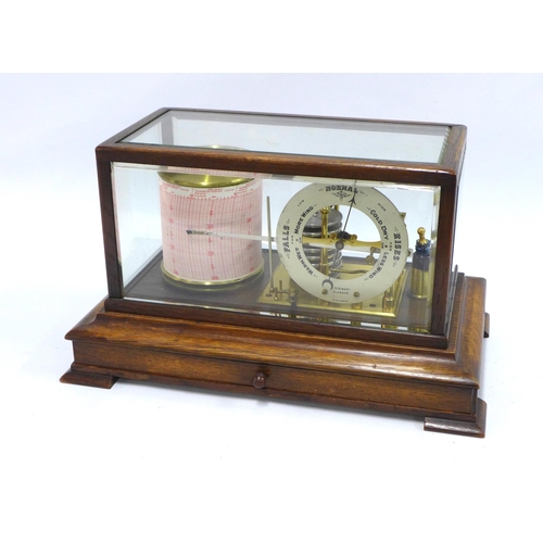 352 - Edwardian bevelled glass and oak cased barograph, the silvered chapter ring / weather dial inscribed... 