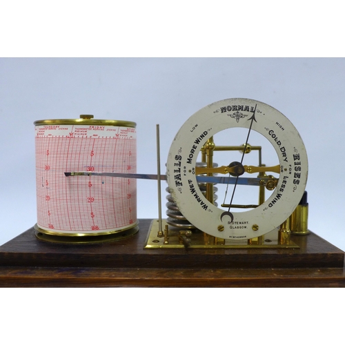 352 - Edwardian bevelled glass and oak cased barograph, the silvered chapter ring / weather dial inscribed... 