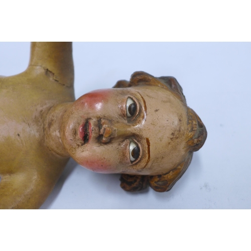 357 - An antique carved wood polychrome figure of the Infant Christ, possibly Spanish or Italian, with pai... 