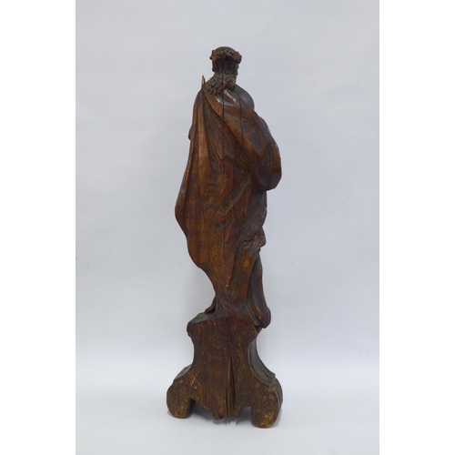 359 - Italian carved pine figure of Christ, with perizoma and crown of thorns (a/f) 19 x 58cm.