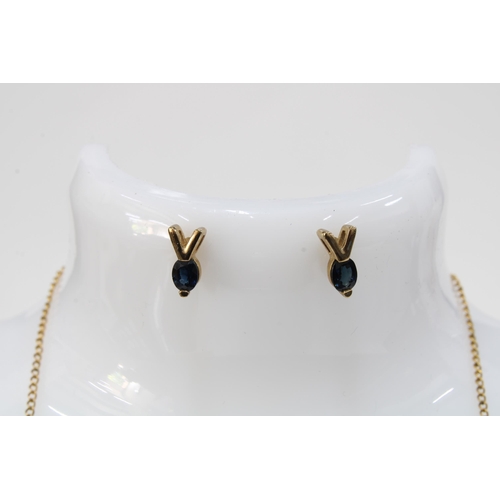 37 - An Edwardian 9ct gold and citrine set necklace, a pair of 9ct gold sapphire stud earrings and a 15ct... 