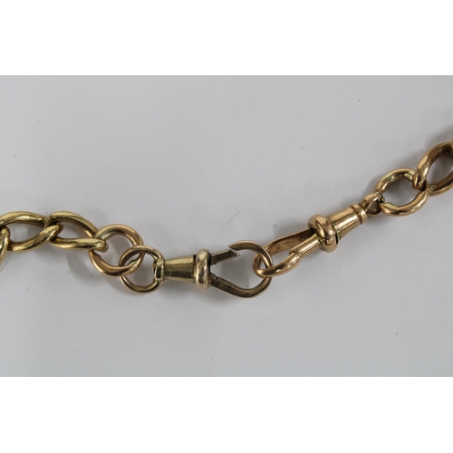 44 - 9 carat gold watch chain, circa 1911, with a 9ct T-bar and 9ct gold mounted citrine fob together wit... 