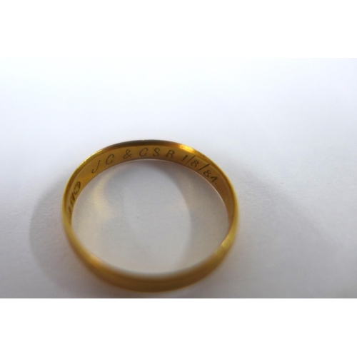 49 - A Victorian 18ct gold wedding band with hallmarks for Birmingham 1883 together with a platinum weddi... 