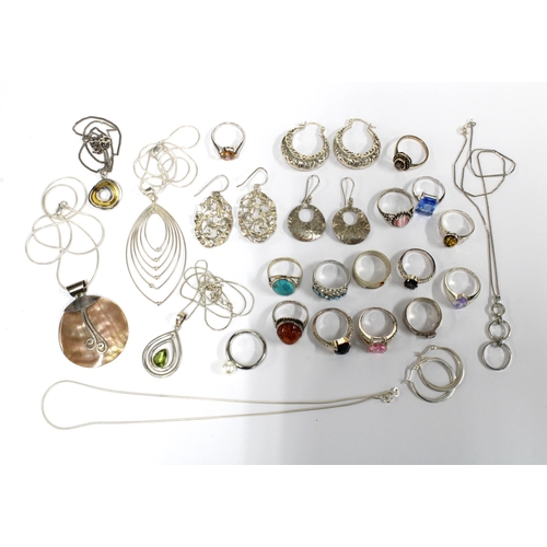 5 - Silver jewellery to include pendant necklaces, dress rings and earrings, etc