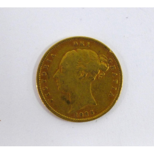 52 - Queen Victoria gold half sovereign, dated 1885, young head and shield back