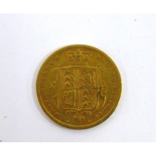 52 - Queen Victoria gold half sovereign, dated 1885, young head and shield back