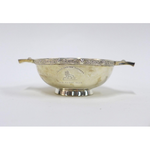 58 - Birmingham silver quaich inscribed Peace Hath Her Victories, 1919 Peace Club