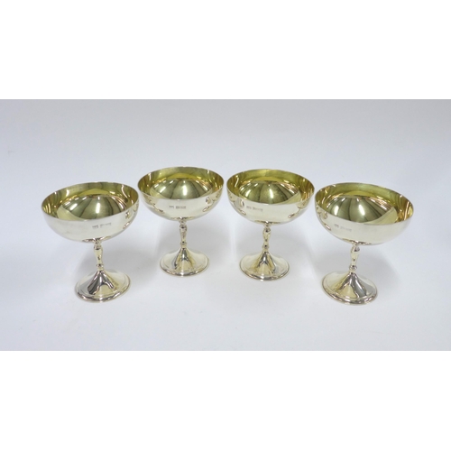 69 - A set of four Mappin & Webb silver gilt goblets, Birmingham 1973, 10cm (4)