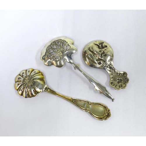 79 - Dutch silver caddy spoon and two silver sifter spoons (3)