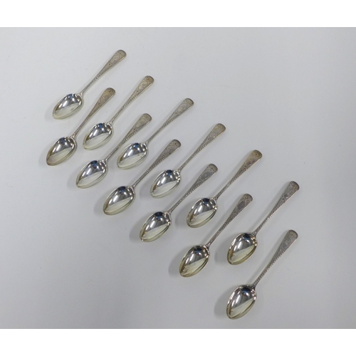 88 - Set of 12 Victorian silver teaspoons with bright cut decoration,Josiah Williams & Co (George Maudsle... 