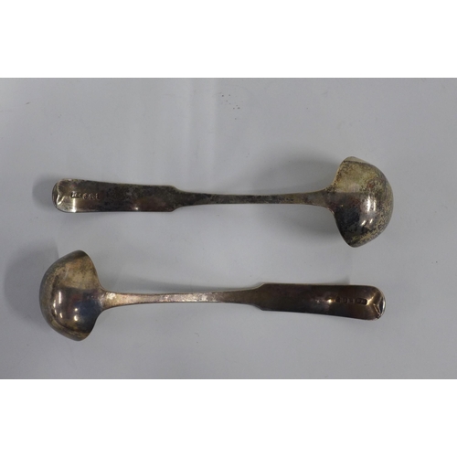 91 - A pair of Georgian silver toddy ladles, oar pattern,  Francis Howden, Edinburgh 1810, 15cm (2)