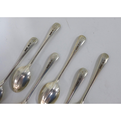 97 - Set of six Edwardian silver teaspoons, rattial bowls, Sheffield 1909 (6)