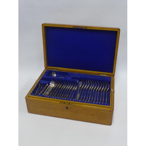 392 - Cutlery canteen containing a set of Walker & Hall Queens pattern flatware, over two trays