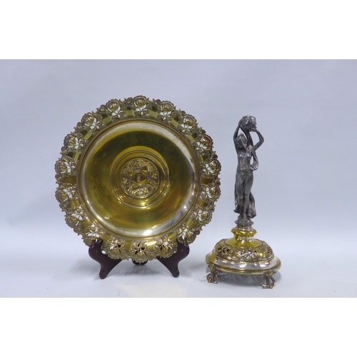 405 - WMF Art Nouveau pewter and silver plated brass comport, (a/f bowl is loose) approx 35cm high