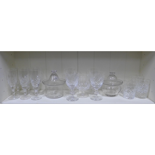 406 - Edinburgh Crystal and other drinking glasses together with to glass jars with covers (a lot)