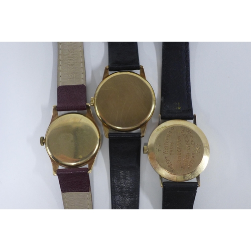 100A - Three Gents wristwatches to include 9ct gold cased Roamer wristwatch, 9ct gold cased Longines and a ... 