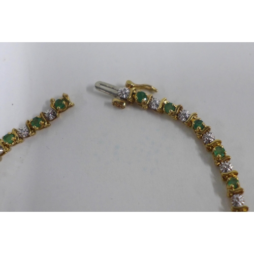 1 - 9ct gold diamond and gemset tennis bracelet, stamped 375 DIA