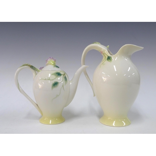 103 - Franz Sweet Pea floral relief teapot and jug, taller 22cm (2)