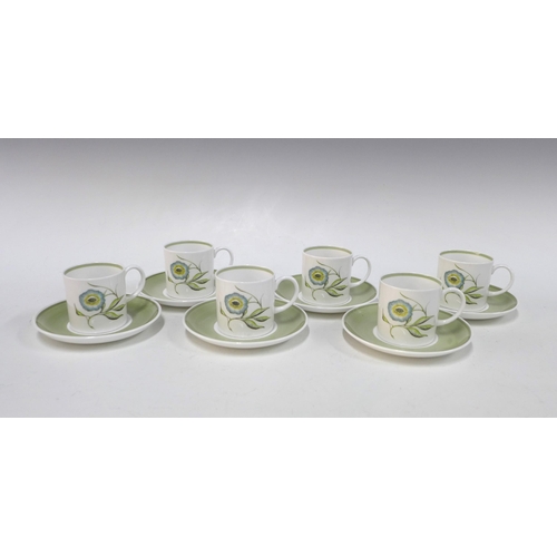 104 - Susie Cooper Katina C1160 set of six cups and saucers, cups 6.5cm tall (12) (one saucer a/f)