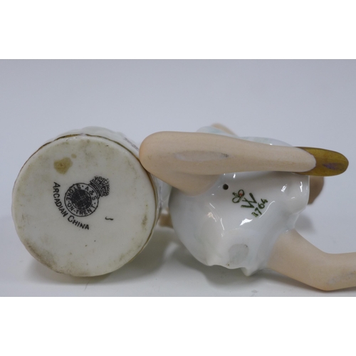 108 - Norwich Warbler Arcadian crested ware bird whistle, 12cm, together with a Continental porcelain ball... 