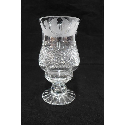 115 - Edinburgh Crystal thistle pattern storm lantern / tealight holder with cover, 16.5cm