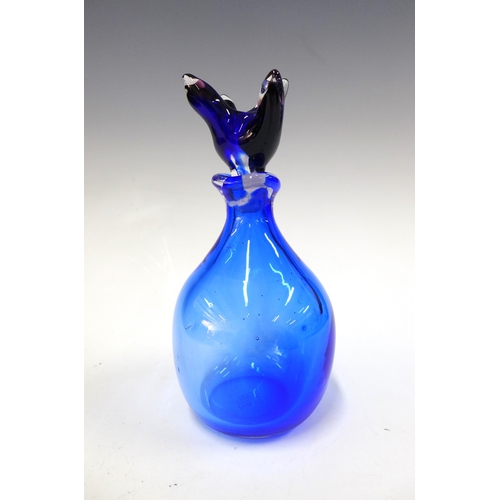 116 - Contemporary blue art glass scent bottle, 18cm