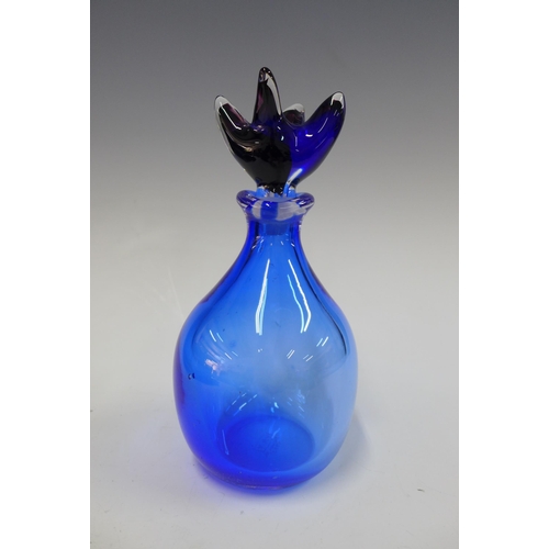 116 - Contemporary blue art glass scent bottle, 18cm